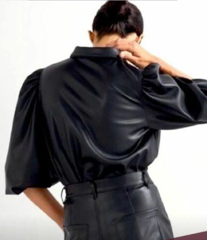 Zara Рубашка из экокожи, M/L — 2